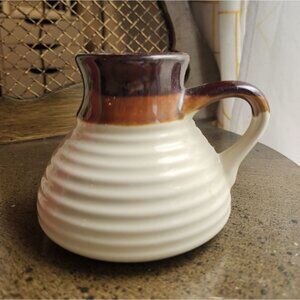 Vintage No Spill Ceramic Coffee Mug Neutral Colors Anti Tip Cream Brown